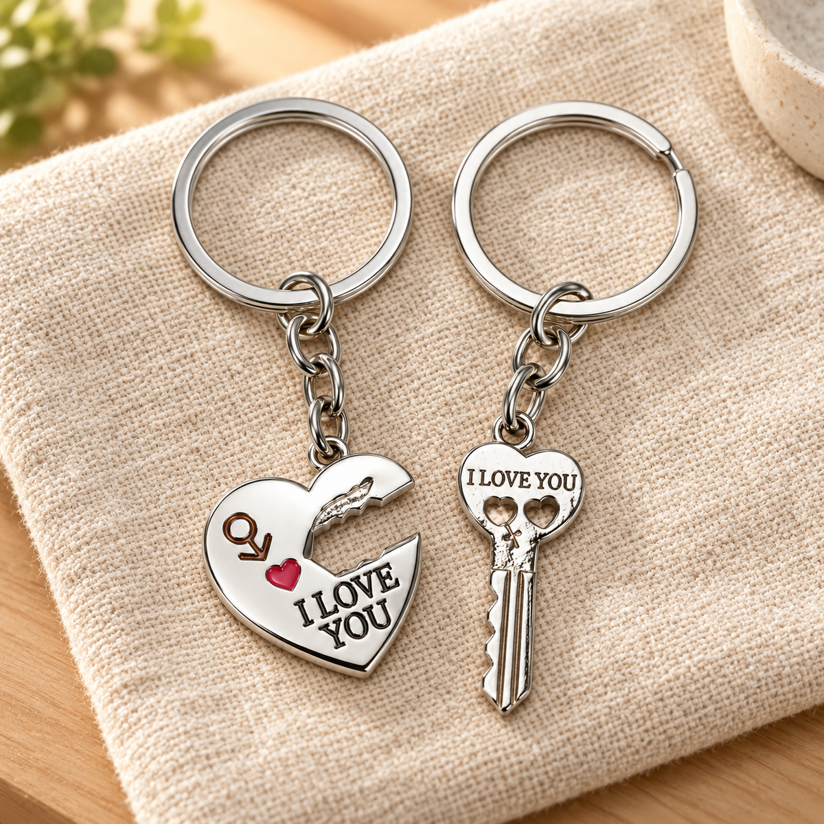 I Love You – Schlüsselanhänger im 2er-Set – Ansicht im Alltag