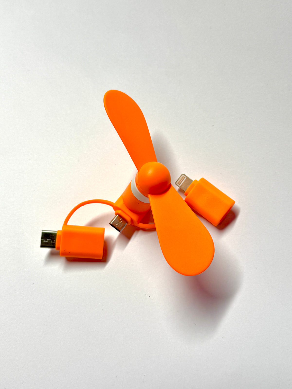 Mini-Handy-Ventilator Orange – USB-C, Micro-USB & Lightning
