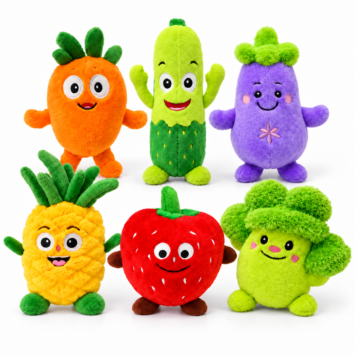 Obst- & Gemüse-Plüschtiere – 6er-Set – Studioansicht